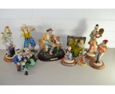 BOX CONTAINING CERAMIC CLOWN FIGURES, SOME FROM THE LEONARDO COLLECTION