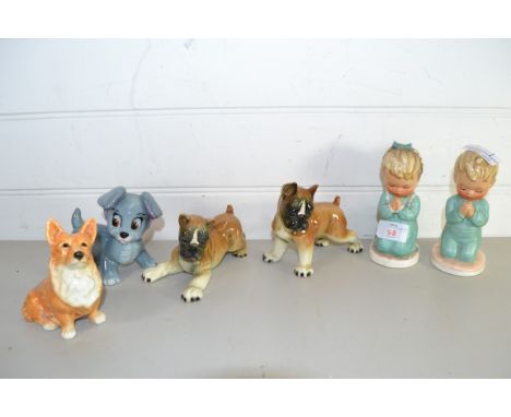 SERIES OF POTTERY FIGURES OF DOGS AND CHILDREN, THE CHILDREN BY GOEBEL