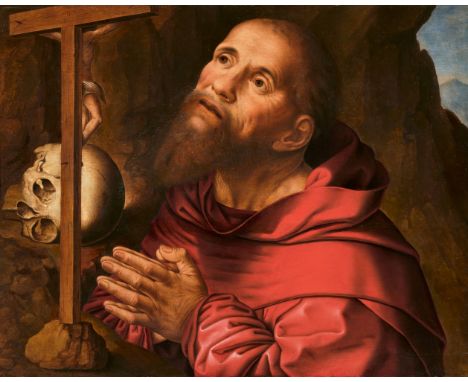 Jan Sanders van Hemessen, Der büßende Heilige HieronymusÖl auf Holz (parkettiert). 51 x 65 cm.GutachtenDr. Till-Holger Borche