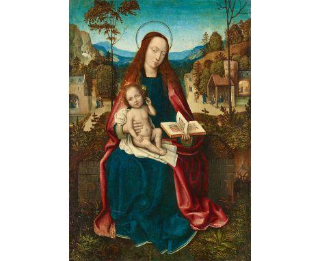 Meister von Frankfurt, Madonna mit Kind in einer LandschaftÖl auf Holz. 49,5 x 34 cm.ProvenienzEhemals im Germanischen Nation
