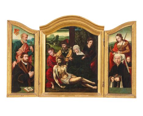 Antwerpener Meister, Bartholomäus Bruyn d. Ä., Werkstatt, Flämisches Triptychon mit Kölner StifterbiÖl auf Holz (parkettiert)