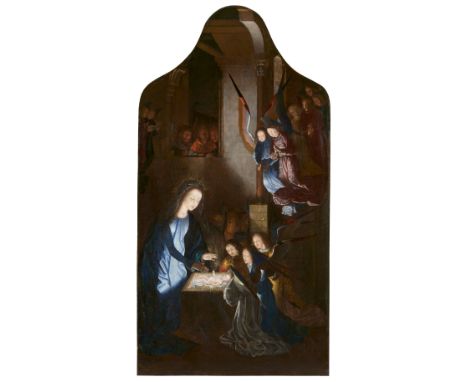 Gerard David, Nachfolge, Wohl Michel Sittow, Die Geburt Christi bei Nacht. Mitteltafel eines TriptycÖl auf Holz. 115 x 60 cm.