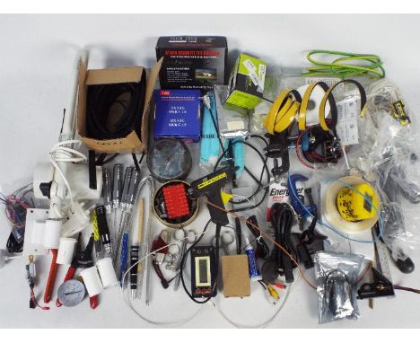 Various cables, tools, wall mountable workshop light and other.