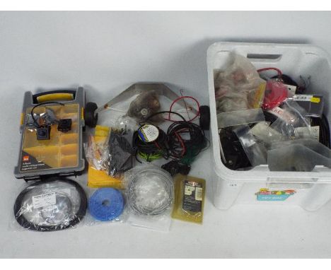 Various cables, electronic components, drone mountable camera and similar.
