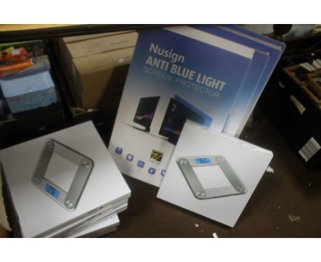 SIX BOXED ELECTRONIC SCALES TOGETHER WITH FOUR NUSIGN ANTI BLUE LIGHT SCREEN PROTECTORS