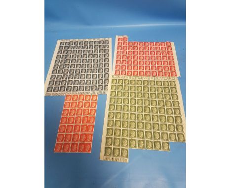 THIRD REICH, HITLER PORTRAIT STAMPS TO INCLUDE A FULL SHEET OF 4PF AND OTHER PART SHEETS 