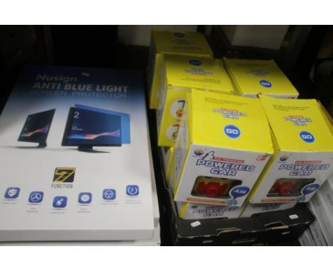 SEVEN BOXED NEW NUSIGN ANTI BLUE LIGHT SCREEN PROTECTORS TOGETHER WITH ELEVEN AIR PRESSURE POWERED CAR TOYS AND FIVE DIGITAL 