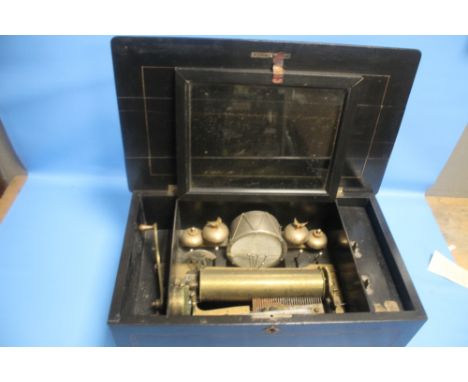A SWISS MUSIC BOX WITH ROLLER, BIRD FINIALS TO THE BELLS, IN FRERES STYLE