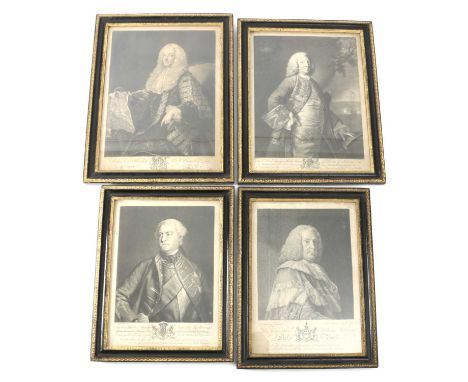 TWO PAIRS OF PORTRAIT ENGRAVINGSLATE 18TH CENTURYto include 'His Grace Charles Spencer' after Joshua Reynolds, 'The Rt Hon.bl