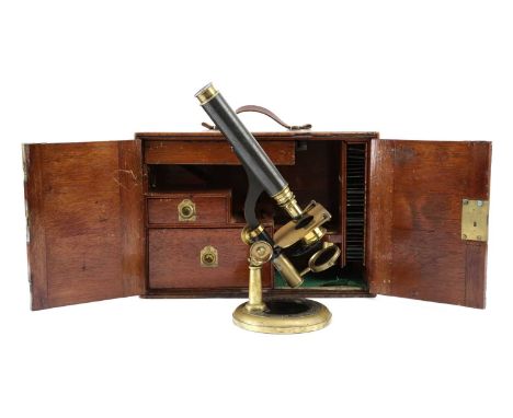A VICTORIAN CASED BRASS HIGHLEY'S EDUCATIONAL MONOCULAR MICROSCOPEBY HIGHLEY OF LONDON, LATE 19TH CENTURYin its original case