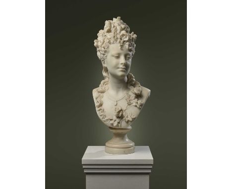 A FRENCH WHITE MARBLE PORTRAIT BUST OF FLORA BY ALBERT-ERNEST CARRIER-BELLEUSE (1824-1887)possibly Sophie-Alexandrine Croizet