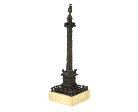 A FRENCH BRONZE GRAND TOUR MODEL OF THE VENDÔME COLUMN19TH CENTURYon a Siena marble plinth27.5cm high