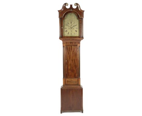 λ A SCOTTISH MAHOGANY LONGCASE CLOCKBY F. SHARPE DUMFRIES, 19TH CENTURYthe brass eight day four pillar movement with an ancho