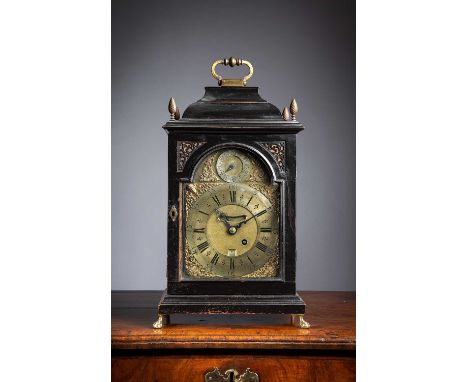 A GEORGE I EBONISED BRACKET CLOCKBY SIMON DE CHARMES, LONDON, C.1720the brass eight day single fusee repeating movement with 