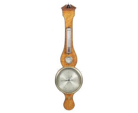 A GEORGE IIII SATINWOOD WHEEL BAROMETERBY GEORGE GOODALL, TADCASTER, C.1800with a silvered thermometer, hygrometer and main d