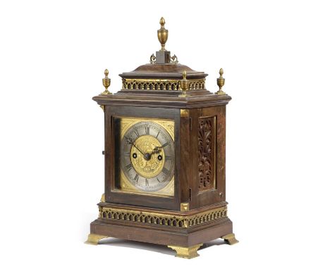 A WALNUT AND GILT METAL MANTEL CLOCKRETAILED BY J.J. DURRANT, LONDON, LATE 19TH CENTURYthe brass eight day, chain driven fuse