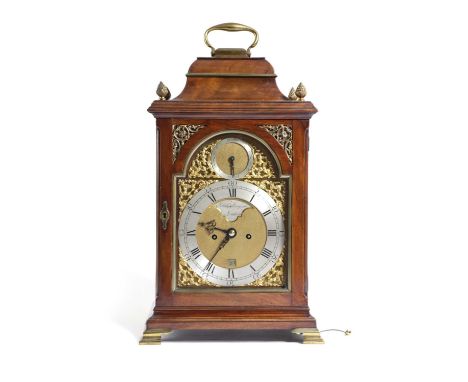 A GEORGE III MAHOGANY BRACKET CLOCKBY JAMES TREGENT, LONDON, C.1770-80the brass five pillar, eight day twin fusee movement wi