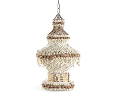 A COWRIE SHELL LIGHT FITTINGPAPUA NEW GUINEA, 20TH CENTURYon a metal wire frame70 x 41cm approxProvenanceKenneth Neame: An En