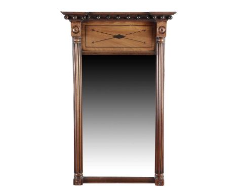 A GEORGE IV MAHOGANY PIER MIRRORC.1820the rectangular plate flanked by cluster columns, the frieze with ebonised arrow inlay 