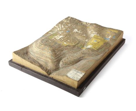 A FRENCH THREE DIMENSIONAL TOPOGRAPHICAL RELIEF MAP OF ANCIENT JERUSALEMLATE 19TH / EARLY 20TH CENTURYof carved wood and hand