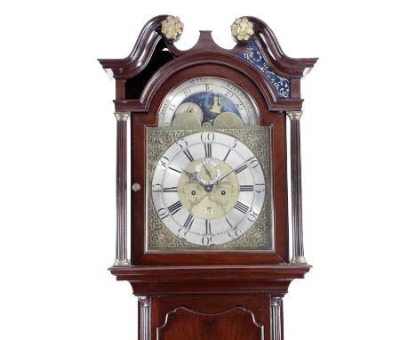 A GEORGE III MAHOGANY LONGCASE CLOCKBY JOHN WYKE, LIVERPOOL, C.1770-80the brass eight day four pillar movement with an anchor