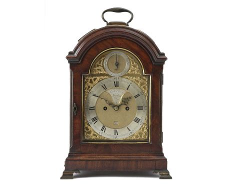 A GEORGE III MAHOGANY BRACKET CLOCKLATE 18TH CENTURYthe brass eight day, twin fusee movement with a verge escapement and stri
