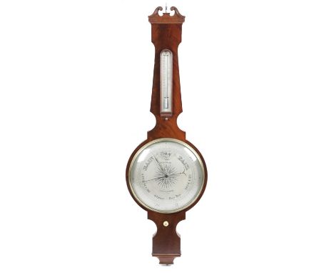 A LARGE MAHOGANY WHEEL BAROMETERBY D. GUGGIARI, NOTTINGHAM, C.1820-40with a silvered thermometer and main dial with a central