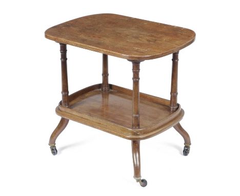 A LATE VICTORIAN WALNUT TWO TIER TROLLEYIN THE MANNER OF HOWARD & SONS, LATE 19TH CENTURYwith column supports and on ceramic 