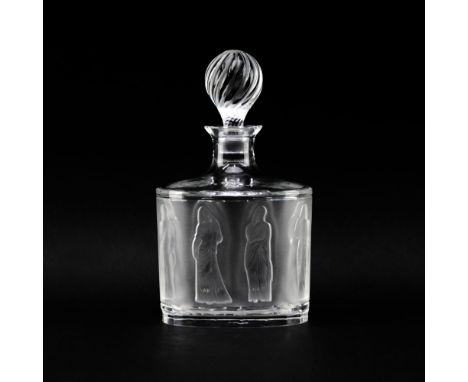 Lalique France Frosted and Clear Crystal "Femmes Antiques" Decanter. Etched signature Lalique France. Surface scratches to ba