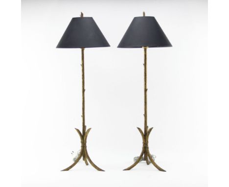 Pair of Dennis and Leen Tree Trunk Style Gilt Metal Furniture Lamps. Good condition. Measures 32" H. Shipping: Third party (e