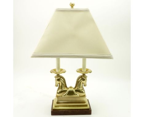 Vintage Brass Twin Horse Bust Secretary Desk Lamp. Good condition. Measures 24" H x 9" W. Shipping: Third party (estimate $10