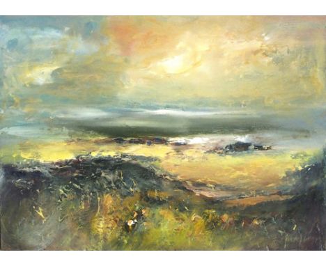 Steve SLIMM (b.1953) Oil on board ‘The Clear Light of the North Coast’ (Cornwall) Inscribed to verso Signed 14” x 19.5” (35.6