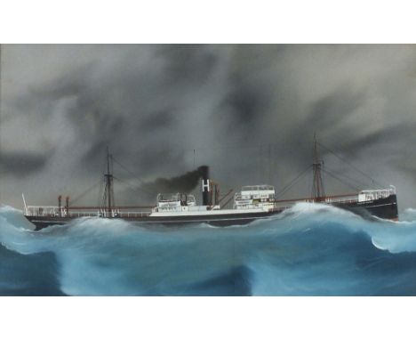 Ship Portrait of S.S. Trehawke of the Hains Steamship Co. Ltd St Ives Gouache 16” x 26.5” (40.6cm x 52cm) Note: the cargo ste