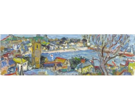 Linda WEIR (b.1949) Oil on board ‘St Ives Sweep Across’ Inscribed to verso Signed with initials & dated (20)15 6” x 20” (15.2