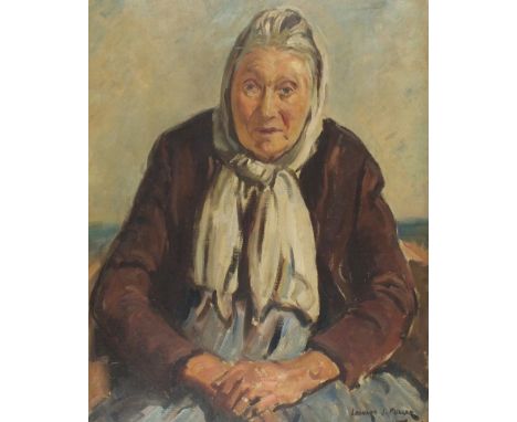 * Leonard FULLER (1891-1973) Oil on canvas Portrait of Mrs Stevens of Downalong (St Ives) Signed 20.75” x 22.75” (73cm x 57.8
