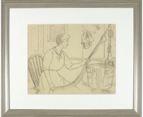 Ralph TODD (1856-1932) Two pencil drawings ‘Head & shoulder portrait of a woman’; & ‘Barking the nets’ 9” x 7” (23cm x 17.8cm