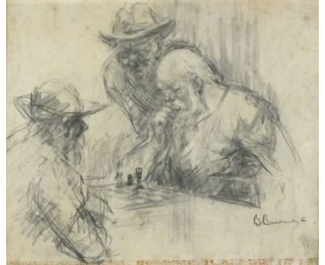 Robert BURNAGE (Exhibited 1933-1939) Pencil drawing The Next Move – 3 elderly gentlemen playing chess Signed 7” x 8” (17.8cm 