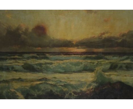 Julius OLSSON (1864-1942) Oil on canvas Breakers, the evening light St.Ives 19” x 28.75” (48.3cm x 73cm) Provenance: Dr Robin