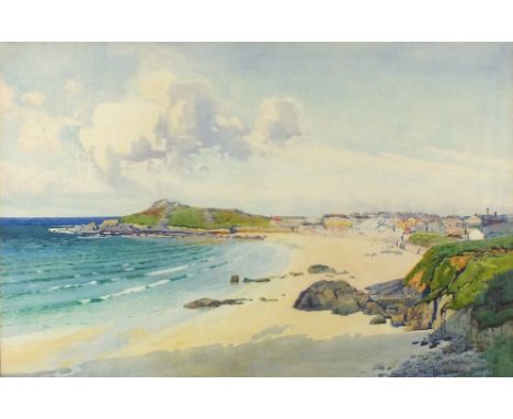 John Mallard BROMLEY (1858-1939) Watercolour ‘The Island from Porthmeor beach St Ives’ Signed 19.5” x 29.25” (49.5cm x 74.3cm