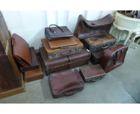 Assorted vintage leather suitcases and bags (13) 