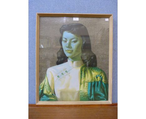 A vintage Vladimir Tretchikoff print, The Green Lady, framed 