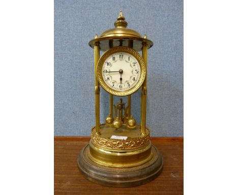 A German brass temple anniversary clock 