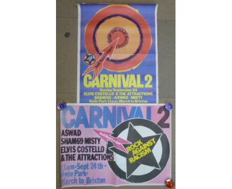 Two vintage Carnival 2, Rock Against Racism posters 