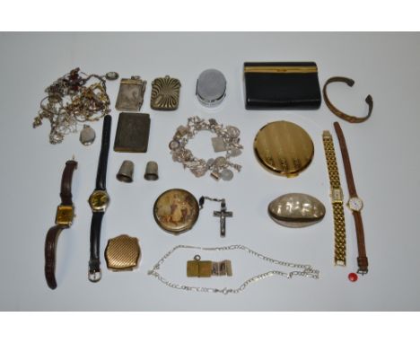 Costume Jewellery - an Art Nouveau silver coloured Aide Memoir;  abalone shell purse; lady's watches; vesta case; compact; th