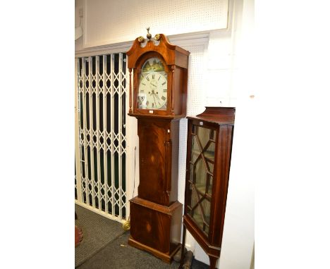 A George III style longcase clock, the 32cm arched painted dial with Roman numerals, subsidiary seconds dial, date aperture, 