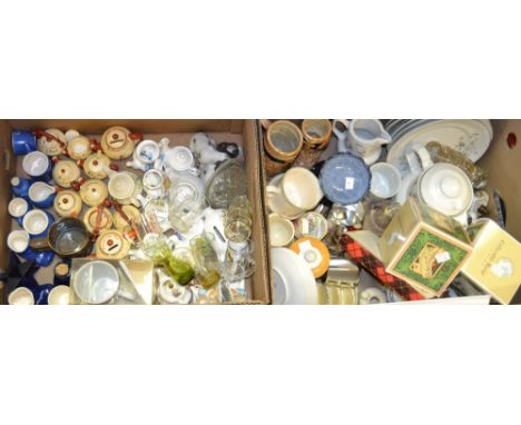 Household Goods - prints, framed photographic print of the City Ground, Nottingham; ceramics; glass;  etc (2 boxes)
