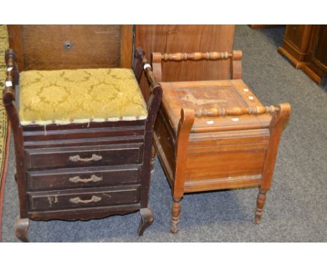 A 20th Century commode; a Victorian mahogany piano stool; a mahogany perdonium (3)