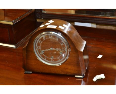 A 20th Century mahogany mantel clock, three winding holes