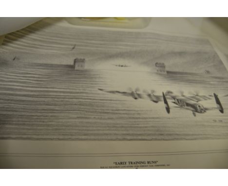 A ltd edition print,389/500, Early Training Runs, over Derwent Dams, Derbyshire, signed in pencil to margin;  other signature