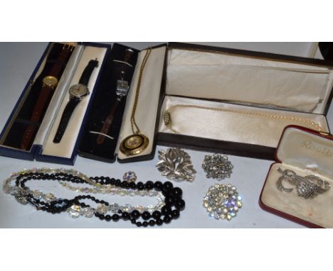 Jewellery and Watches- faux pearls;  marcasite and decorative brooches;  necklaces;  clips;  Lady's Timex watch;  marcasite c